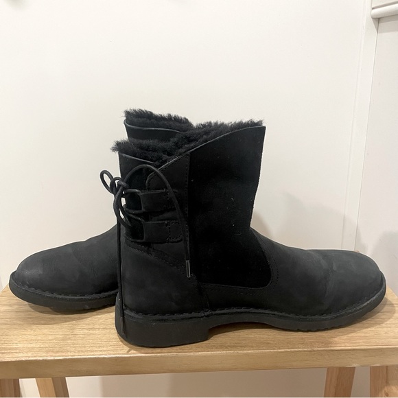 Ugg Naiyah Suede Leather Shearling Tie Back Black Women's Boots Size 9 - Picture 9 of 12